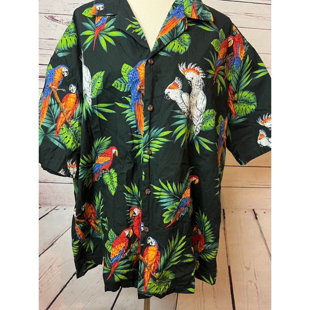 Pacific Legend Hawaiian Shirt 2XL Mens Camp Tropical Parrots Vintage Hawaii USA